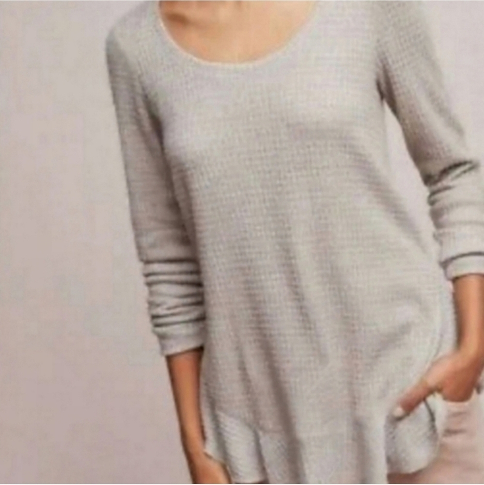 Anthropologie Saturday Sunday Waffle Knit Ruffle Thermal - Picture 11 of 11
